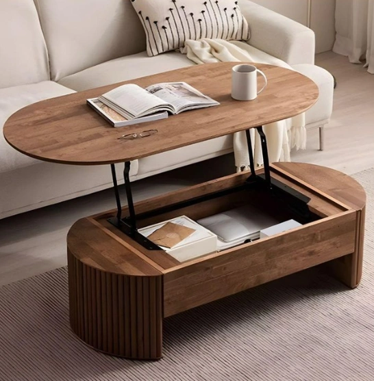 A stylish coffee table featuring a storage compartment beneath its surface for added organization.