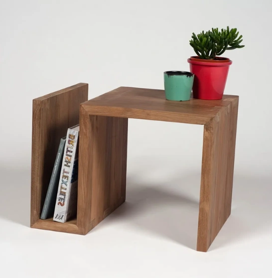 small side table with a decorative plant, showcasing elegant designs by interior furniture designers